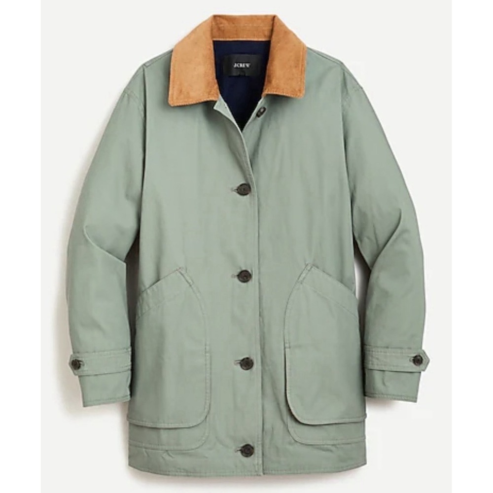 J.Crew Green Barn Jacket L Canvas Field Chore Coat Corduroy Gorpcore Utility